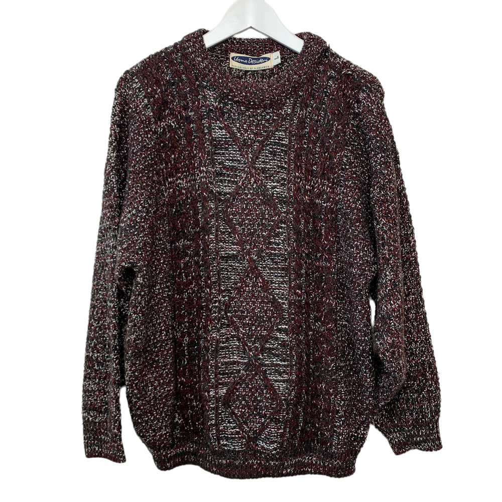 Vintage 90s Uomo Desideri Chunky Knit Grandpa Sweater Crewneck Pullover Large